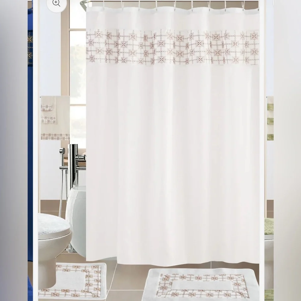 White and Brown Shower Curtain Set